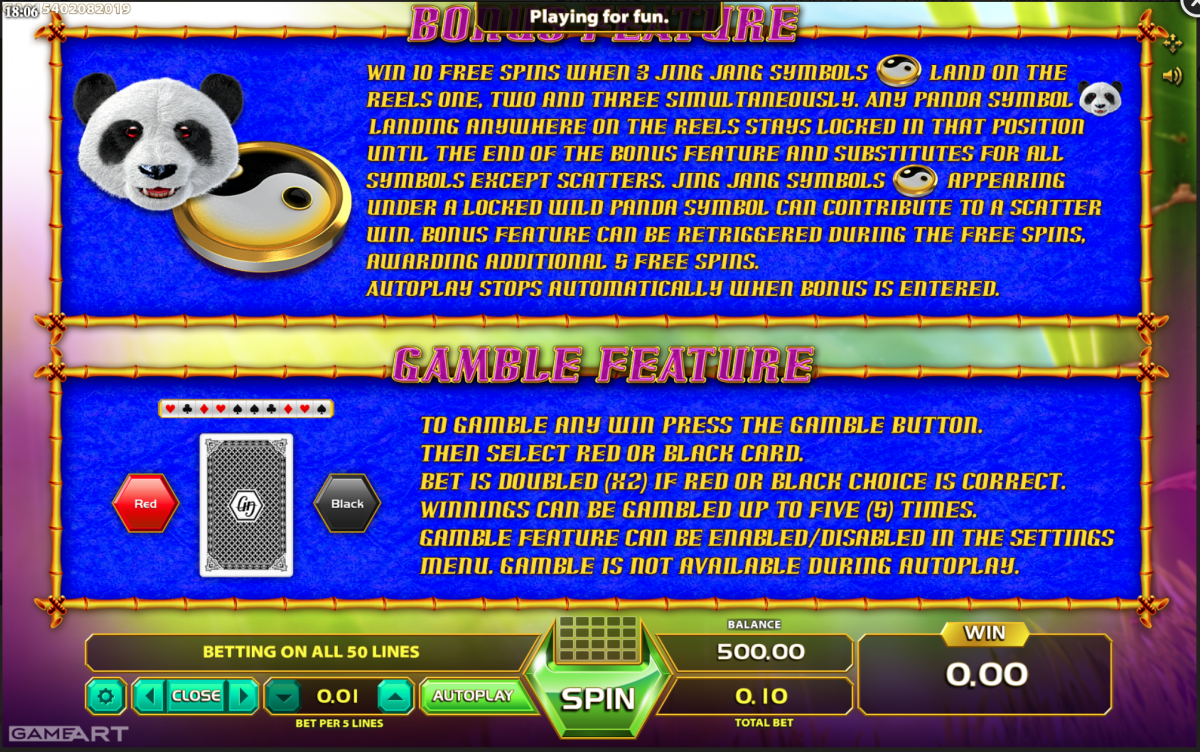 โหมด Gamble ใน สล็อต Fortune Panda